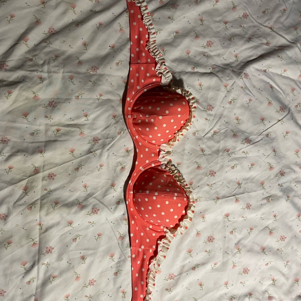 Polka Dot Bikini Top with Ruffle Trim